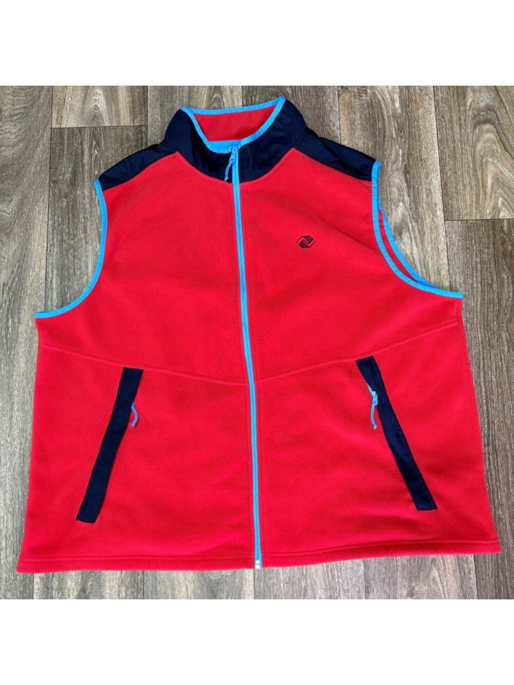 Lands End Mens Red & Navy Fleece Vest XXL Full-Zip Sleeveless Polyester